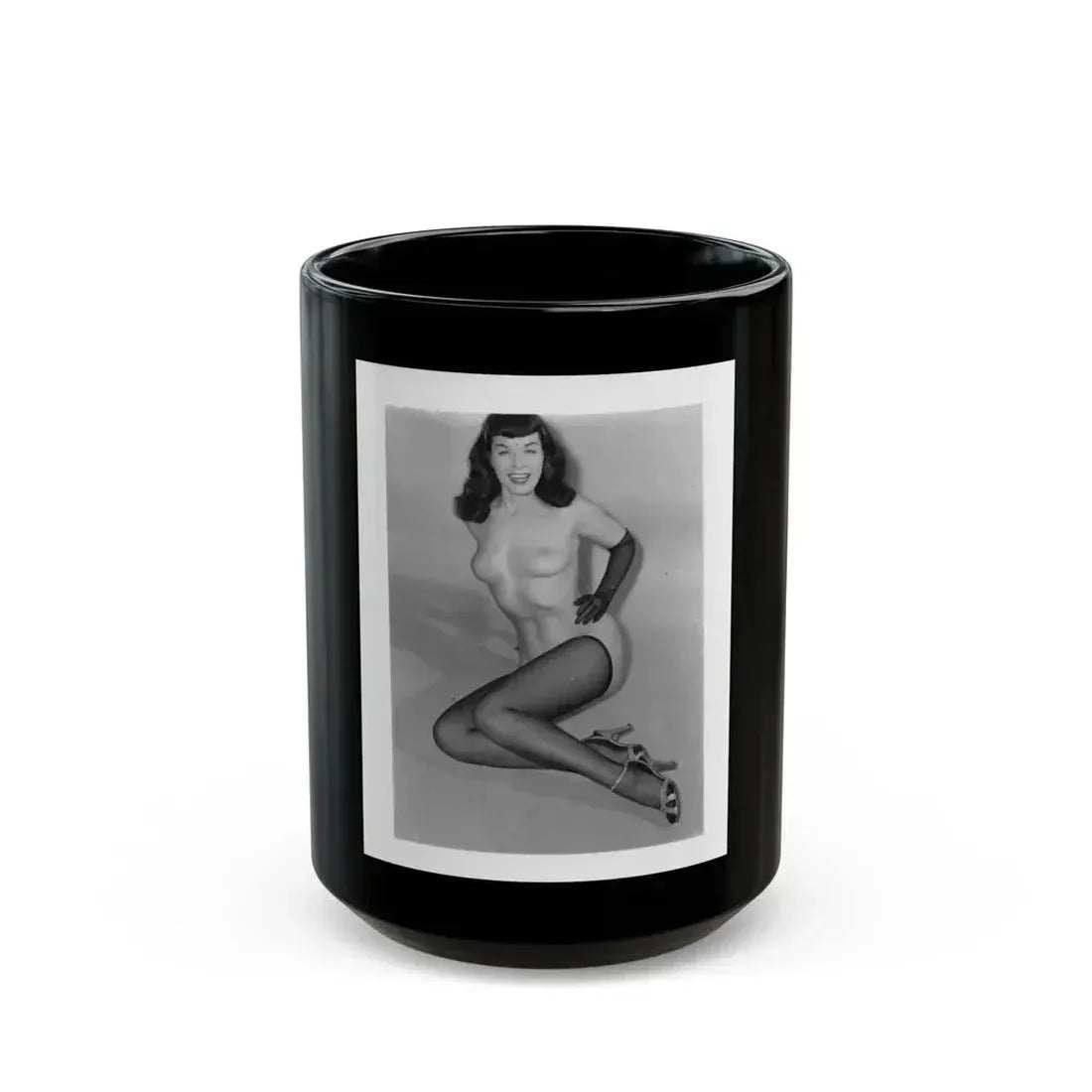 Bettie Page #914 (Vintage Female Icon) Black Coffee Mug 15oz - Go Mug Yourself