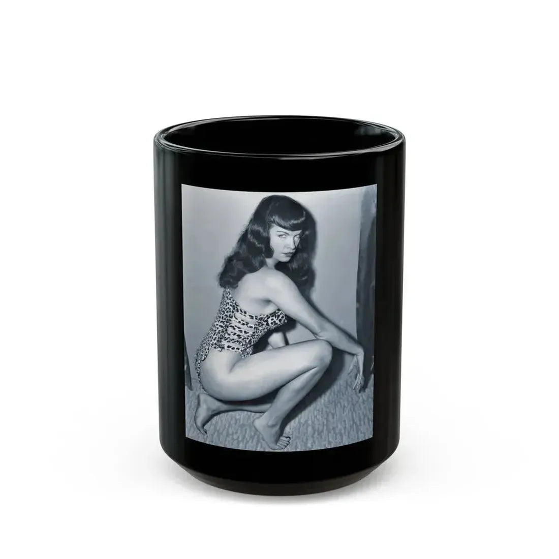Bettie Page #918 (Vintage Female Icon) Black Coffee Mug 15oz - Go Mug Yourself