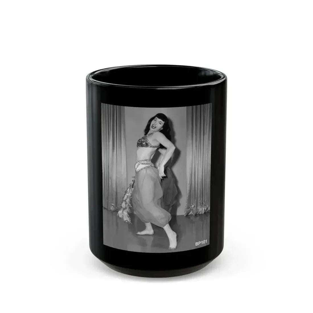 Bettie Page #921 (Vintage Female Icon) Black Coffee Mug 15oz - Go Mug Yourself