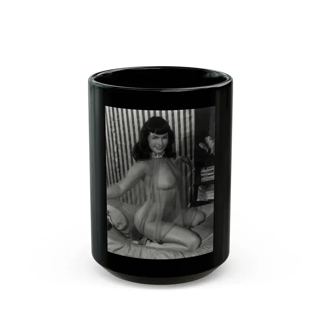 Bettie Page #925 (Vintage Female Icon) Black Coffee Mug 15oz - Go Mug Yourself