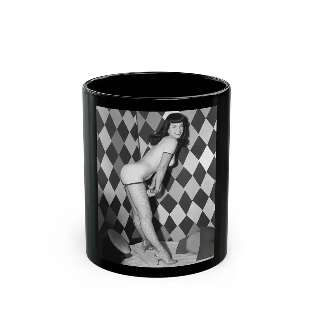 Bettie Page #933 (Vintage Female Icon) Black Coffee Mug 11oz - Go Mug Yourself
