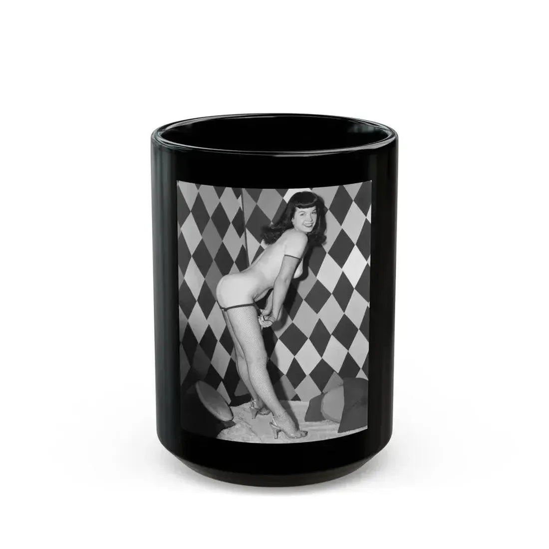 Bettie Page #933 (Vintage Female Icon) Black Coffee Mug 15oz - Go Mug Yourself