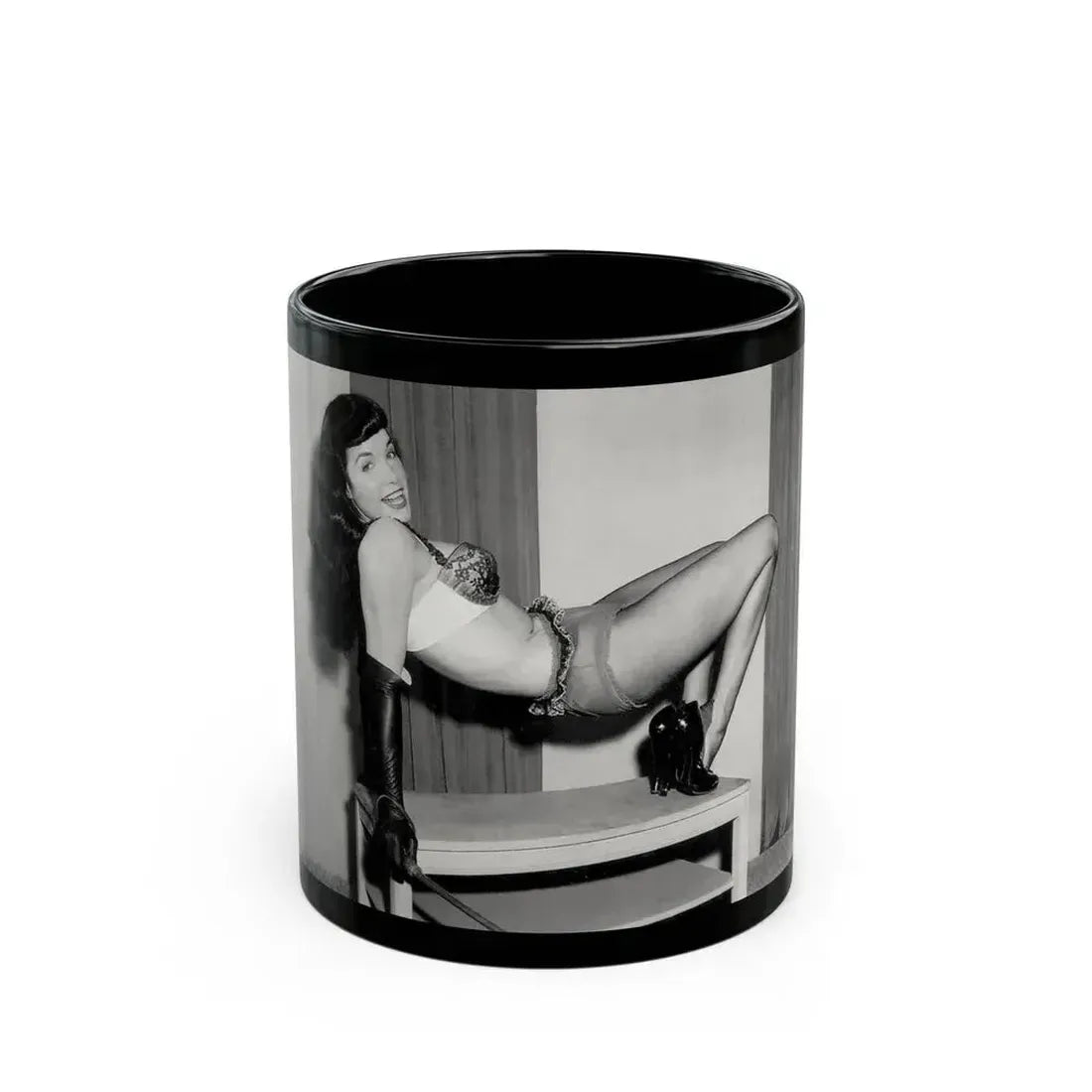 Bettie Page #943 (Vintage Female Icon) Black Coffee Mug 11oz - Go Mug Yourself