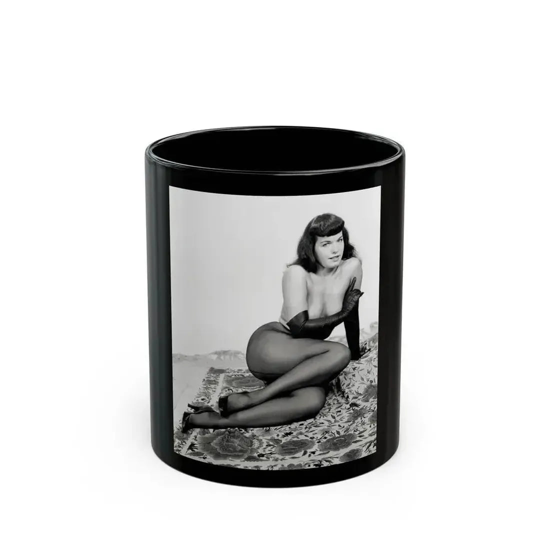 Bettie Page #968 (Vintage Female Icon) Black Coffee Mug 11oz - Go Mug Yourself