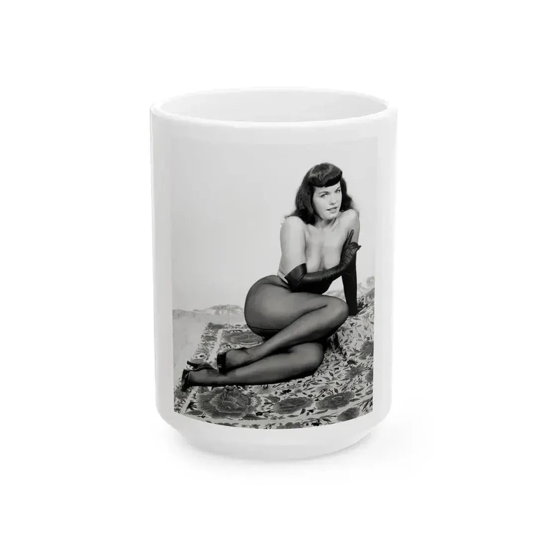 Bettie Page #968 (Vintage Female Icon) White Coffee Mug 15oz - Go Mug Yourself