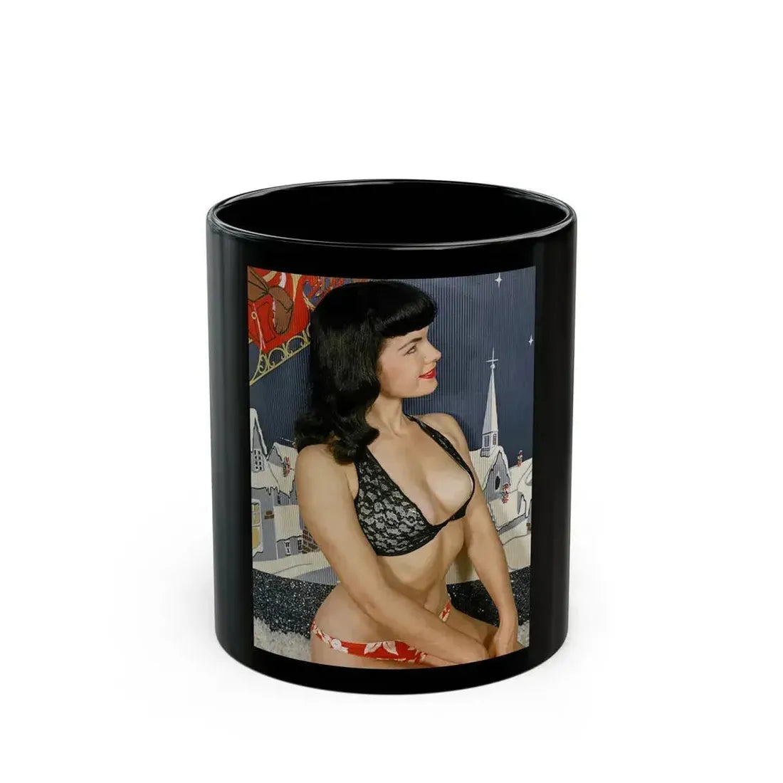 Bettie Page #97 (Vintage Female Icon) Black Coffee Mug 11oz - Go Mug Yourself