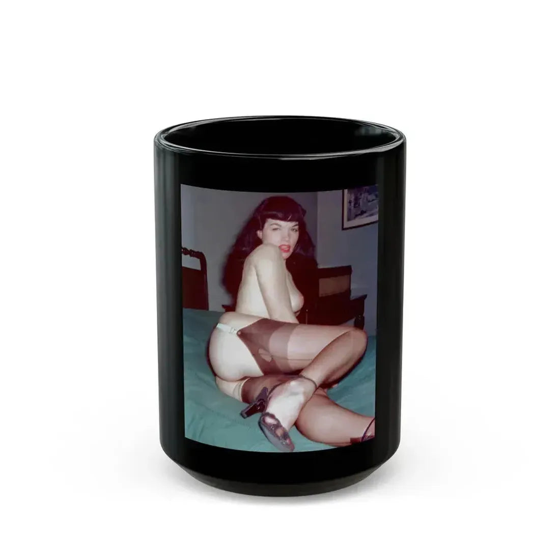 Bettie Page #977 (Vintage Female Icon) Black Coffee Mug 15oz - Go Mug Yourself