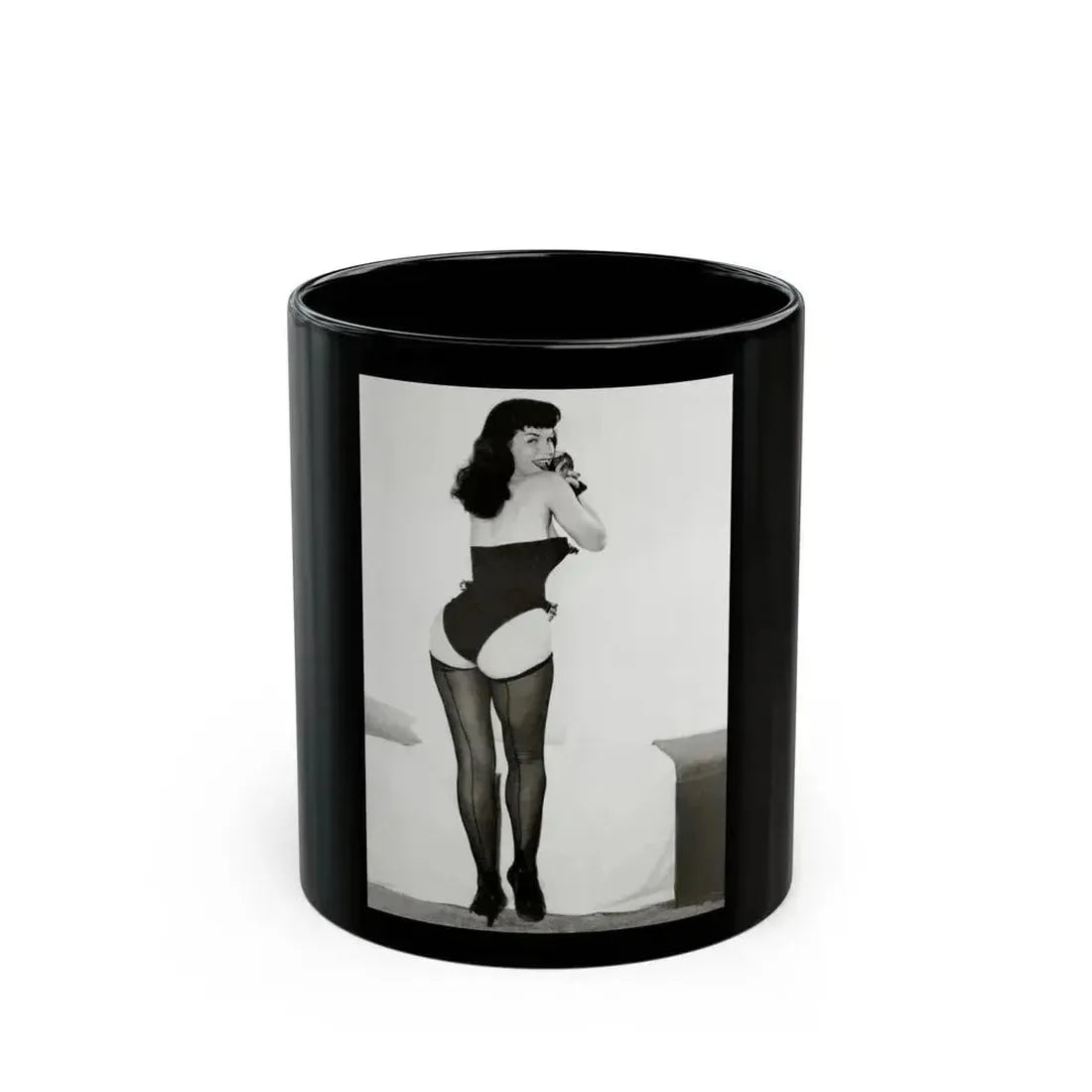 Bettie Page #979 (Vintage Female Icon) Black Coffee Mug 11oz - Go Mug Yourself