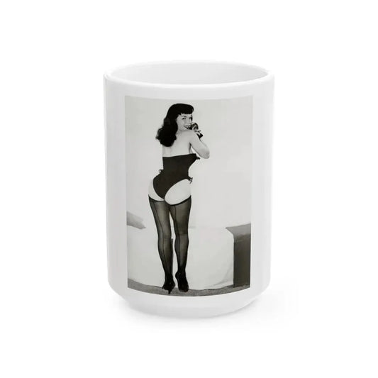 Bettie Page #979 (Vintage Female Icon) White Coffee Mug 15oz - Go Mug Yourself
