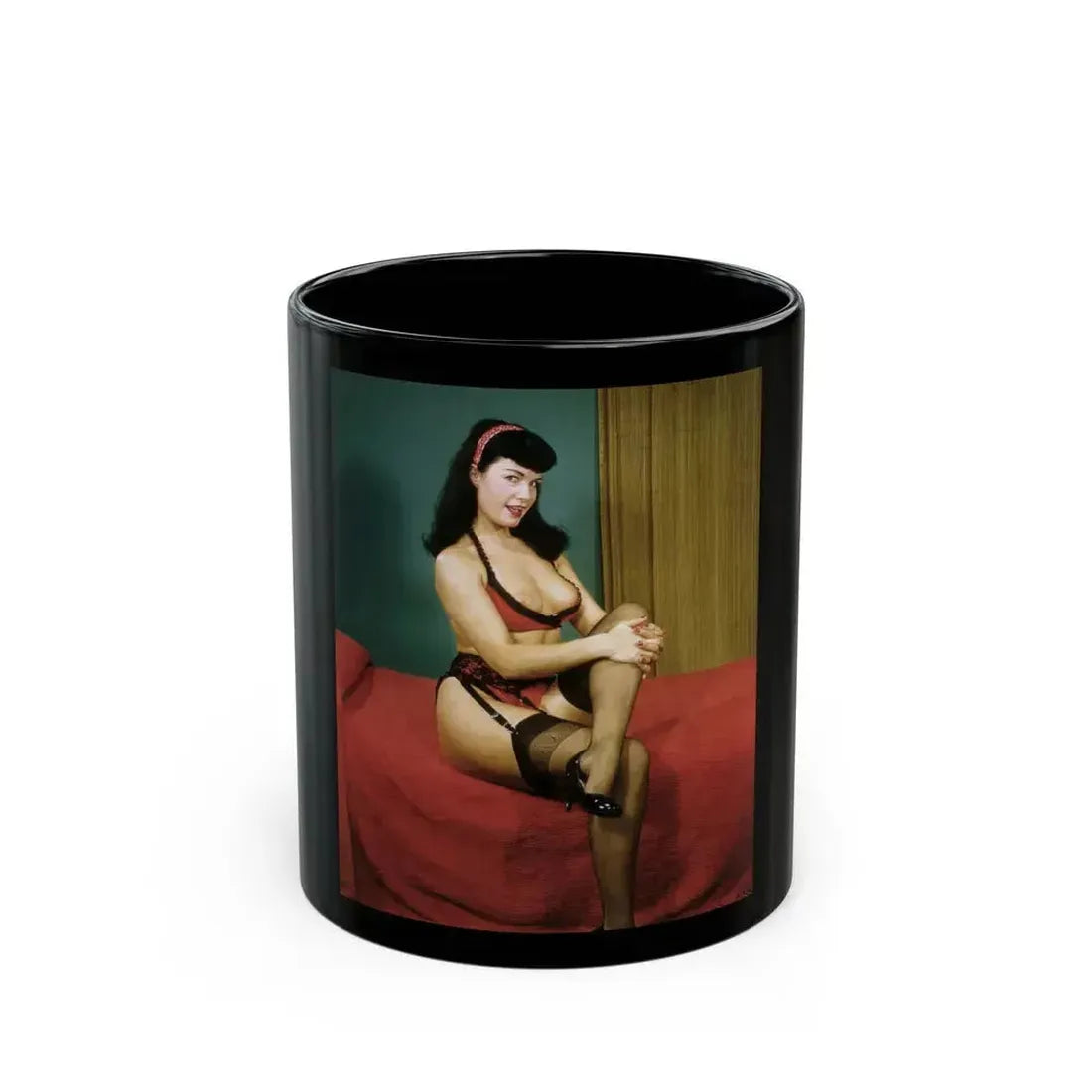 Bettie Page #986 (Vintage Female Icon) Black Coffee Mug 11oz - Go Mug Yourself