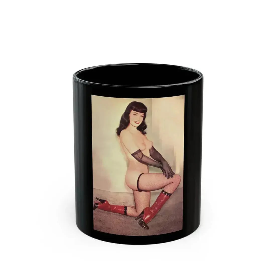 Bettie Page #987 (Vintage Female Icon) Black Coffee Mug 11oz - Go Mug Yourself