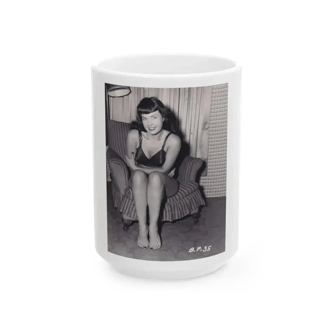Bettie Page #991 (Vintage Female Icon) White Coffee Mug 15oz - Go Mug Yourself