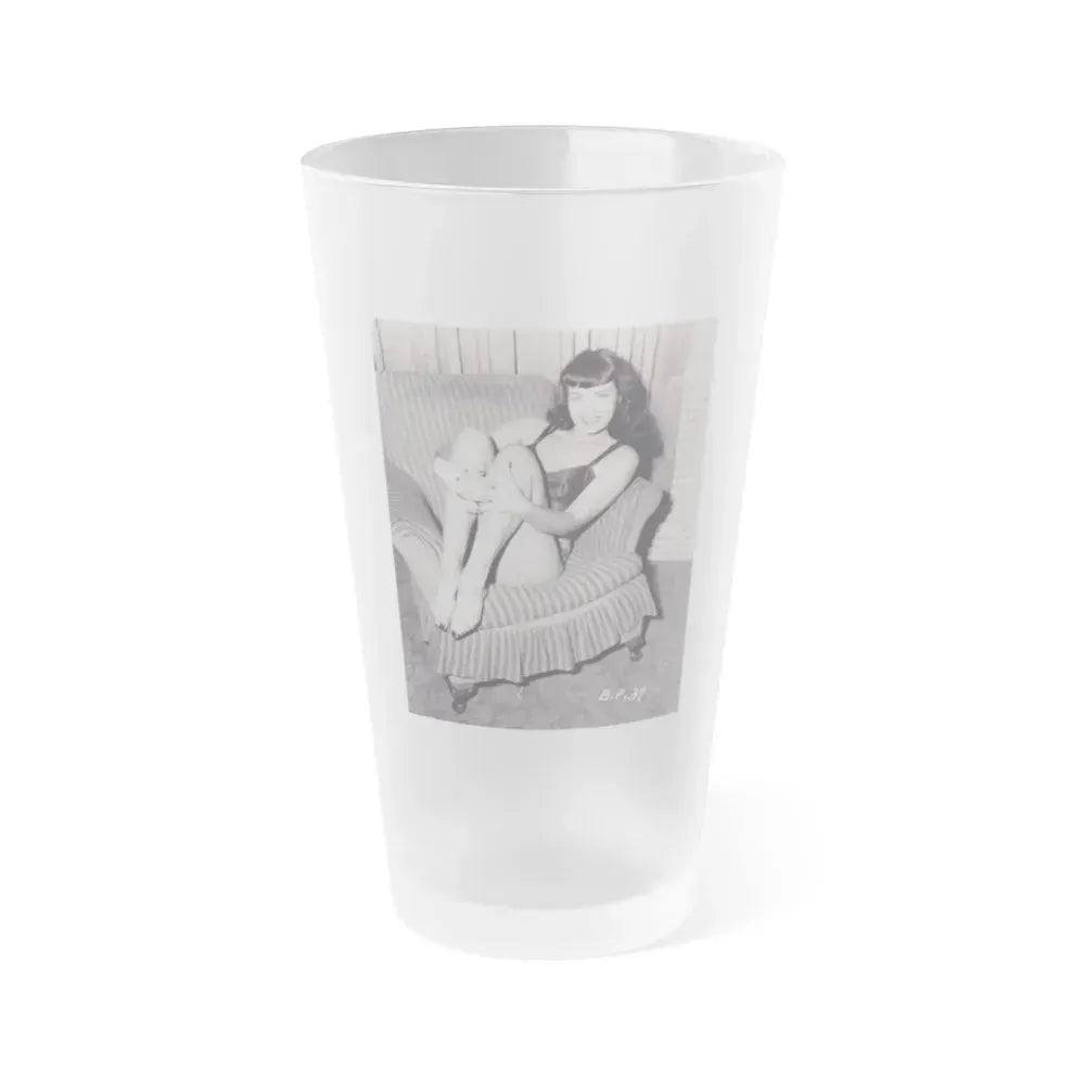 Bettie Page #992 (Vintage Female Icon) Frosted Pint Glass 16oz 16oz Frosted - Go Mug Yourself