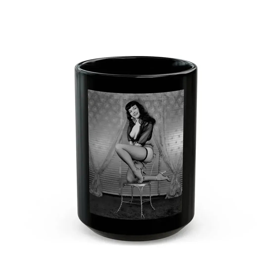 Bettie Page #995 (Vintage Female Icon) Black Coffee Mug 15oz - Go Mug Yourself