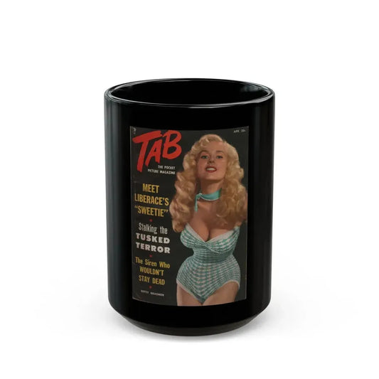 Betty Brosmer #163 - Tab Digest Mag. April '55 - Betty on Cover in Color (Vintage Female Icon) Black Coffee Mug 15oz - Go Mug Yourself