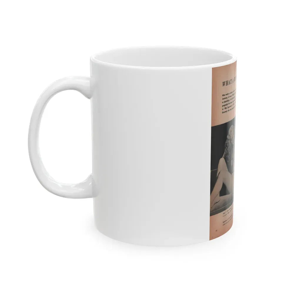 Betty Brosmer #166 - Gala Mag. Jan. '53 - 2 B&W Photos & Captions (Vintage Female Icon) White Coffee Mug - Go Mug Yourself