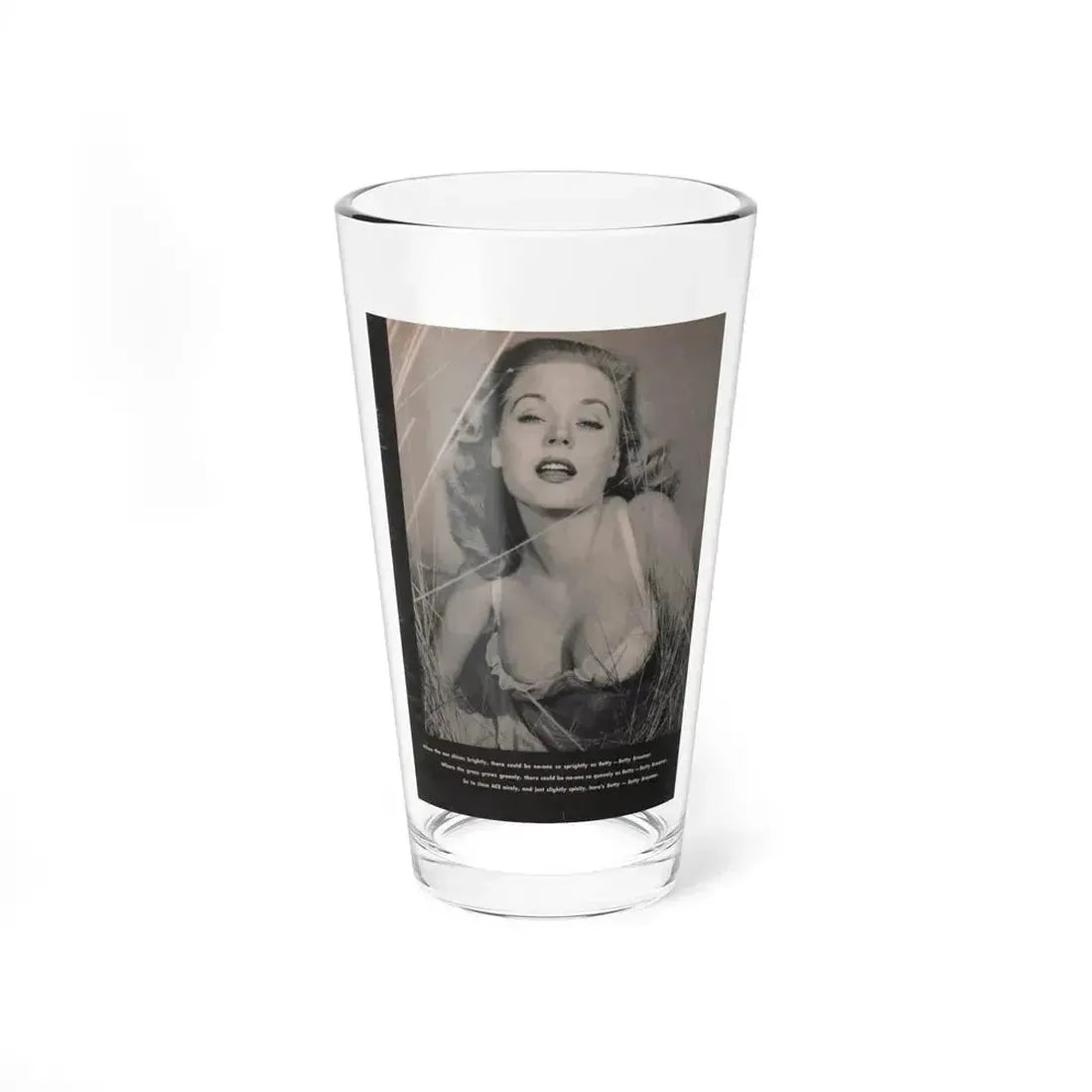 Betty Brosmer #170 - Ace Mag. Dec. '58 - 1 B&W Photo on backside of back cover (Vintage Female Icon) Pint Glass 16oz 16oz - Go Mug Yourself