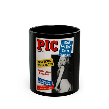 Betty Brosmer #235 - Betty on Cover of PIC Digest Mag. May '57 (Vintage Female Icon) Black Coffee Mug 11oz - Go Mug Yourself