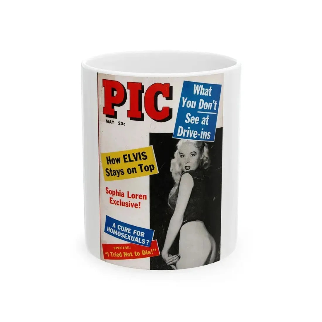 Betty Brosmer #235 - Betty on Cover of PIC Digest Mag. May '57 (Vintage Female Icon) White Coffee Mug 11oz - Go Mug Yourself