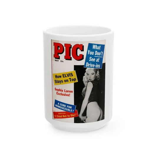 Betty Brosmer #235 - Betty on Cover of PIC Digest Mag. May '57 (Vintage Female Icon) White Coffee Mug 15oz - Go Mug Yourself