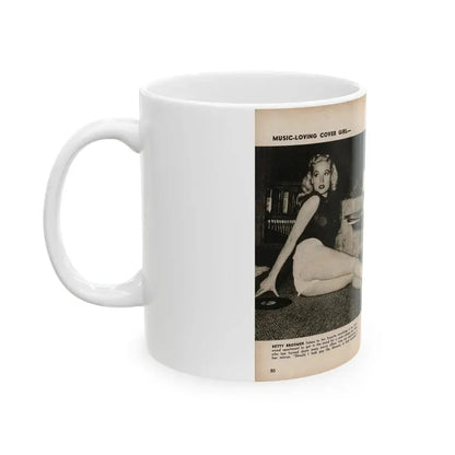 Betty Brosmer #237 - 2 Pages, 2 B&W Photos & Caption from PIC Digest Mag. May '57 (Vintage Female Icon) White Coffee Mug - Go Mug Yourself