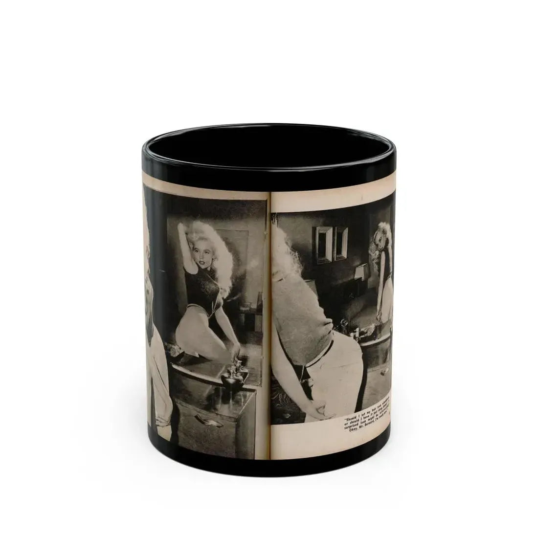Betty Brosmer #238 - 2 Pages & 2 B&W Photos & Caption from PIC Digest Mag. May '57 (Vintage Female Icon) Black Coffee Mug 11oz - Go Mug Yourself