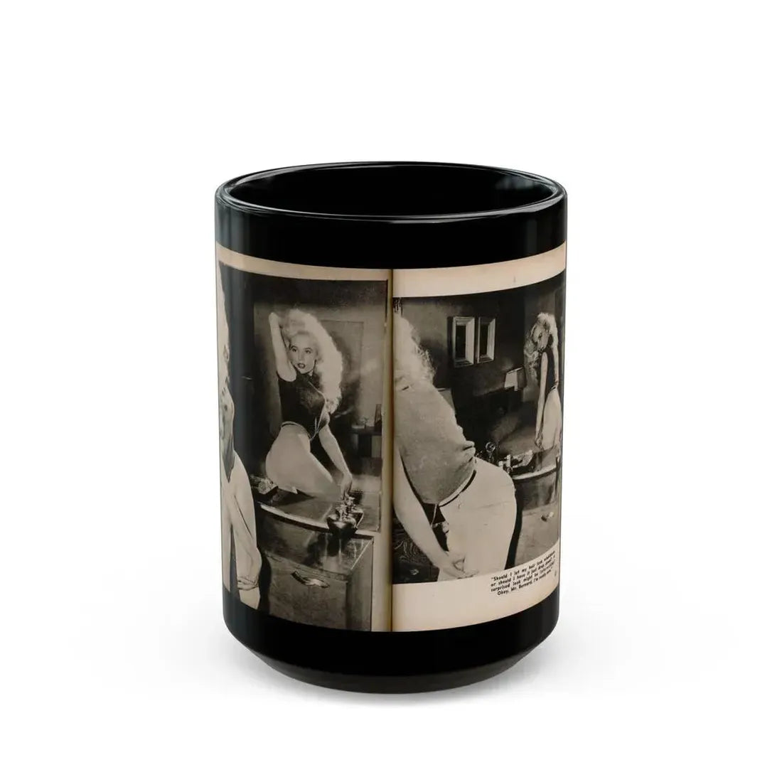 Betty Brosmer #238 - 2 Pages & 2 B&W Photos & Caption from PIC Digest Mag. May '57 (Vintage Female Icon) Black Coffee Mug 15oz - Go Mug Yourself