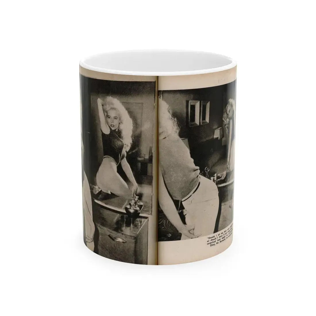 Betty Brosmer #238 - 2 Pages & 2 B&W Photos & Caption from PIC Digest Mag. May '57 (Vintage Female Icon) White Coffee Mug 11oz - Go Mug Yourself