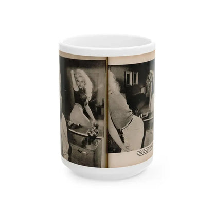 Betty Brosmer #238 - 2 Pages & 2 B&W Photos & Caption from PIC Digest Mag. May '57 (Vintage Female Icon) White Coffee Mug 15oz - Go Mug Yourself