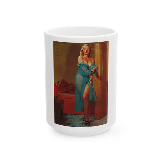 Betty Brosmer #240 - Color Full Body Centerfold Photo of Betty from Jem Mag. Vol. 1 #01 Nov. '56 (Vintage Female Icon) White Coffee Mug 15oz - Go Mug Yourself