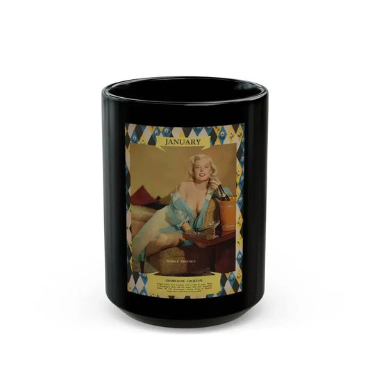 Betty Brosmer #241 - 1 Full Color Page January Calendar Pin-Up from Jem Mag. June '58 (Vintage Female Icon) Black Coffee Mug 15oz - Go Mug Yourself