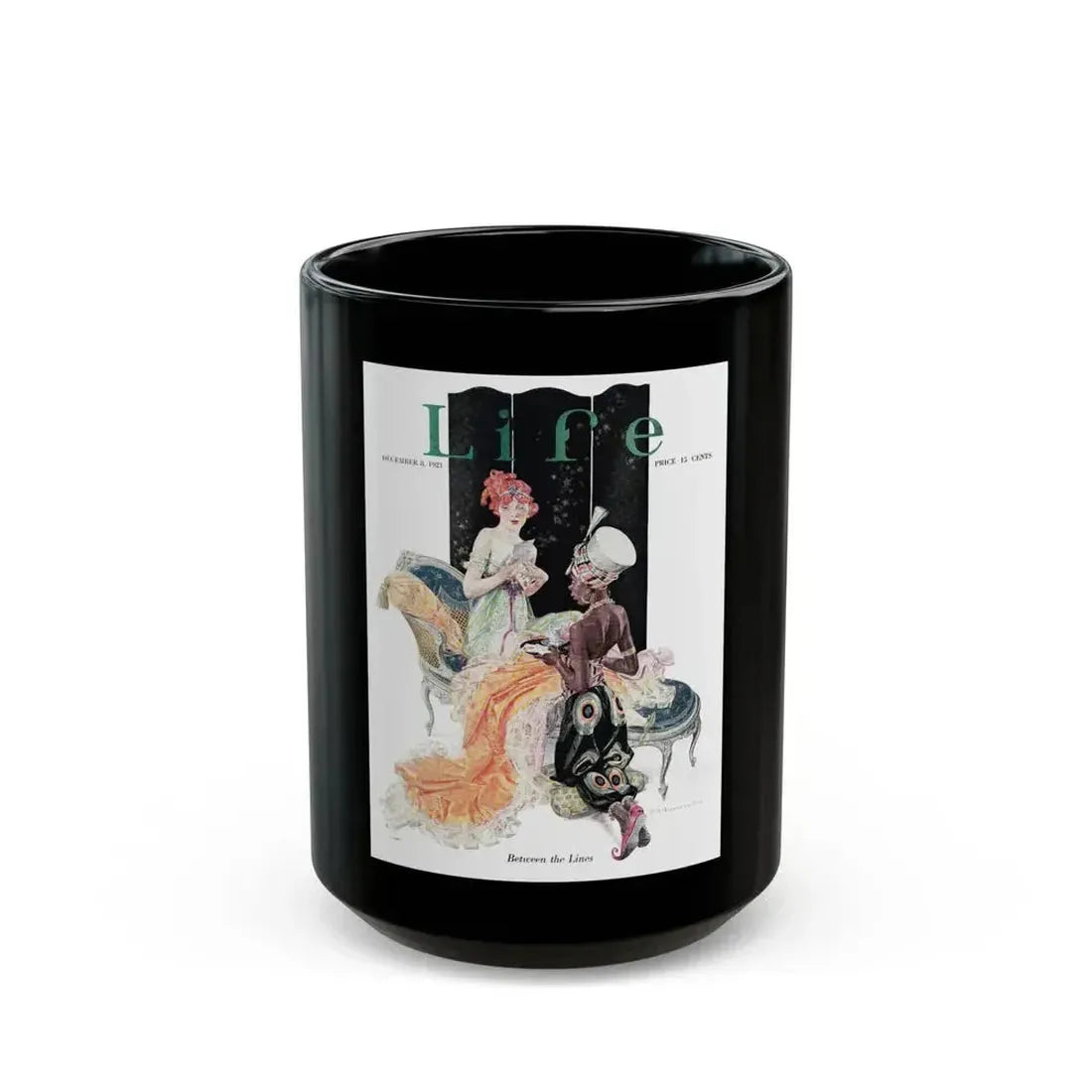 Between the Lines, Life Magazine cover, December 8, 1921 - Black Coffee Mug 15oz - Go Mug Yourself