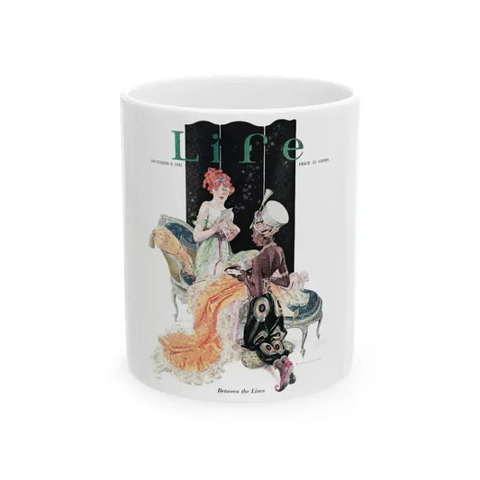 Between the Lines, Life Magazine cover, December 8, 1921 - White Coffee Mug 11oz - Go Mug Yourself