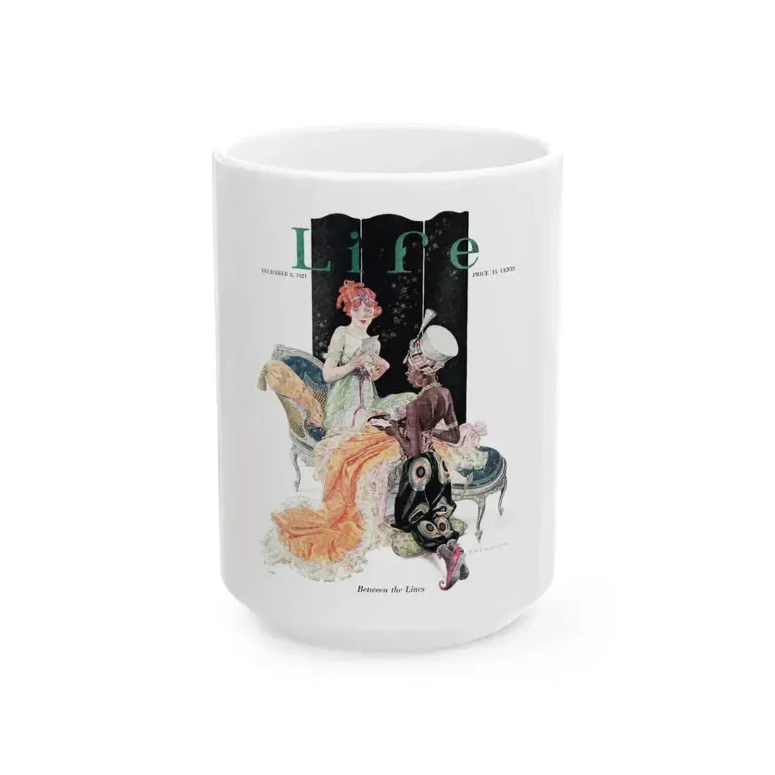 Between the Lines, Life Magazine cover, December 8, 1921 - White Coffee Mug 15oz - Go Mug Yourself