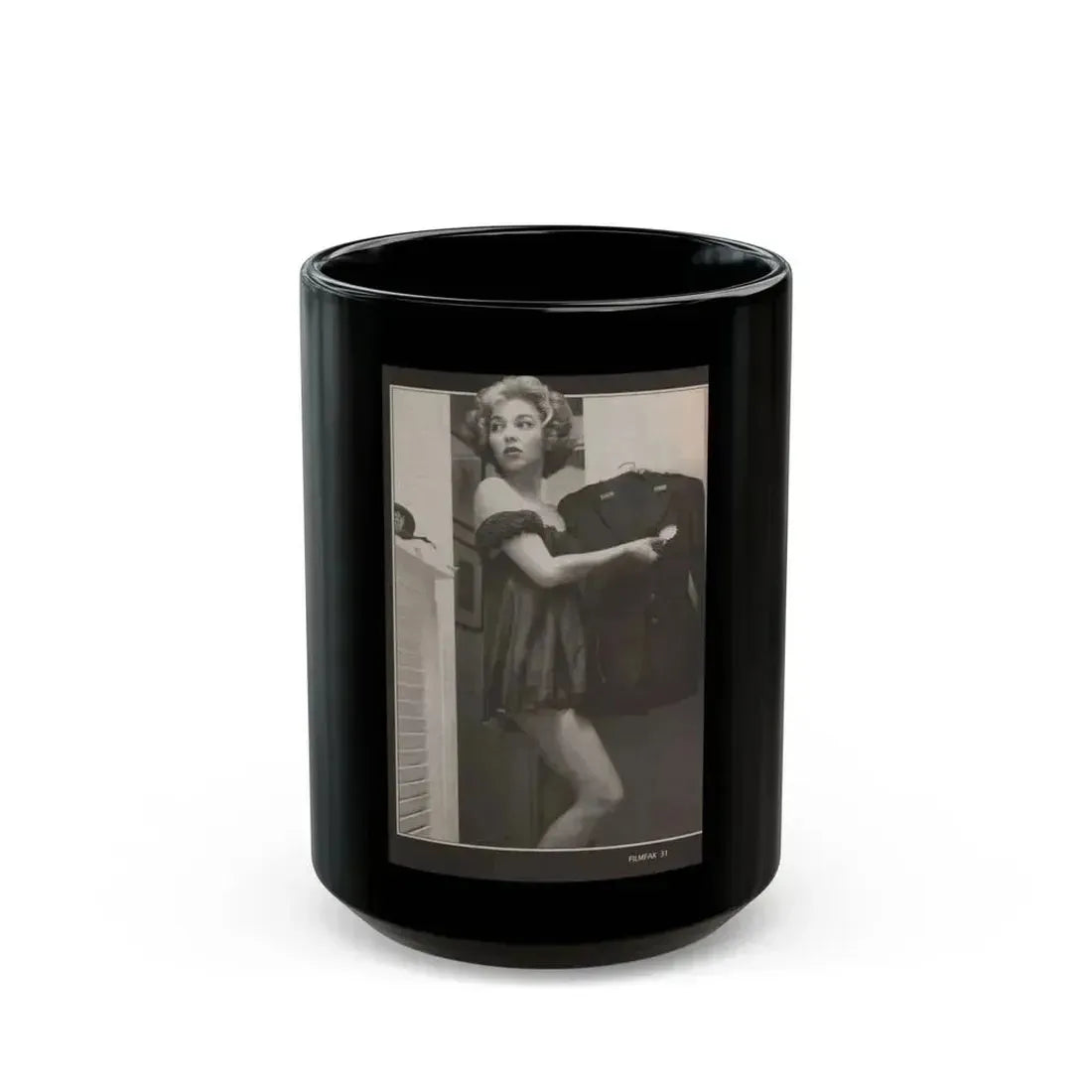 Beverly Garland #121 - Filmfax Mag. Issue #60 Spring '97 - 1 B&W Photo (Vintage Female Icon) Black Coffee Mug 15oz - Go Mug Yourself