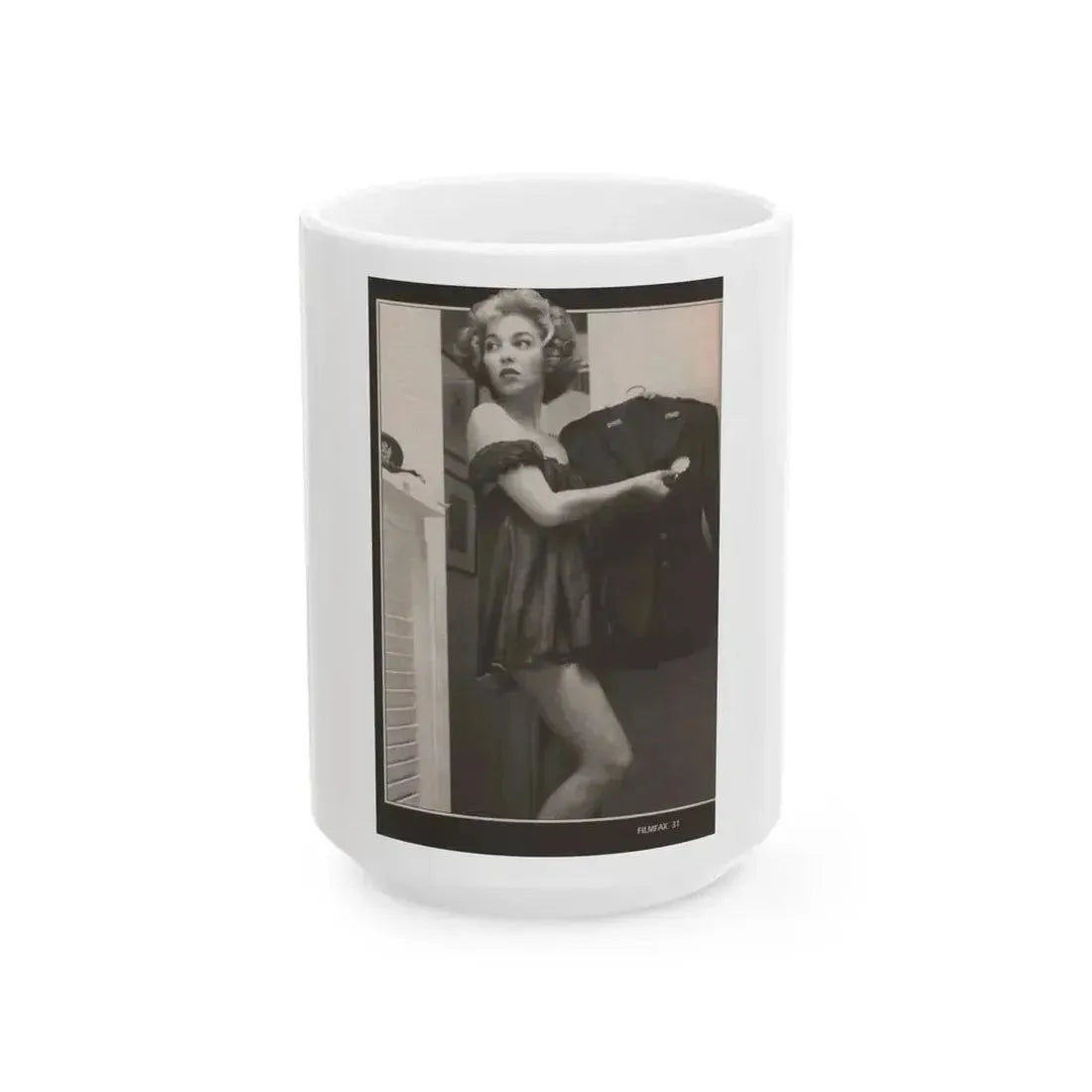 Beverly Garland #121 - Filmfax Mag. Issue #60 Spring '97 - 1 B&W Photo (Vintage Female Icon) White Coffee Mug 15oz - Go Mug Yourself