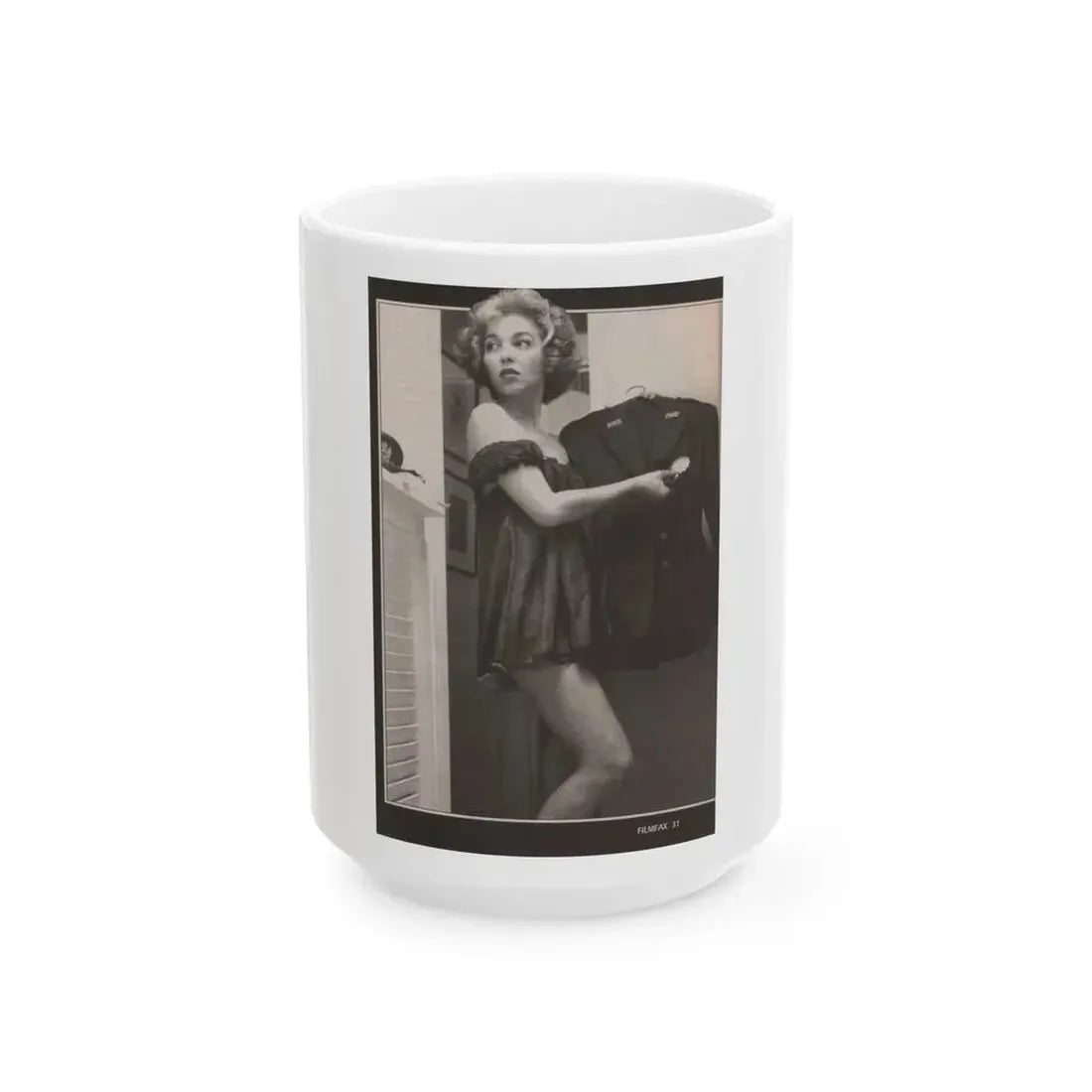 Beverly Garland #121 - Filmfax Mag. Issue #60 Spring '97 - 1 B&W Photo (Vintage Female Icon) White Coffee Mug 15oz - Go Mug Yourself