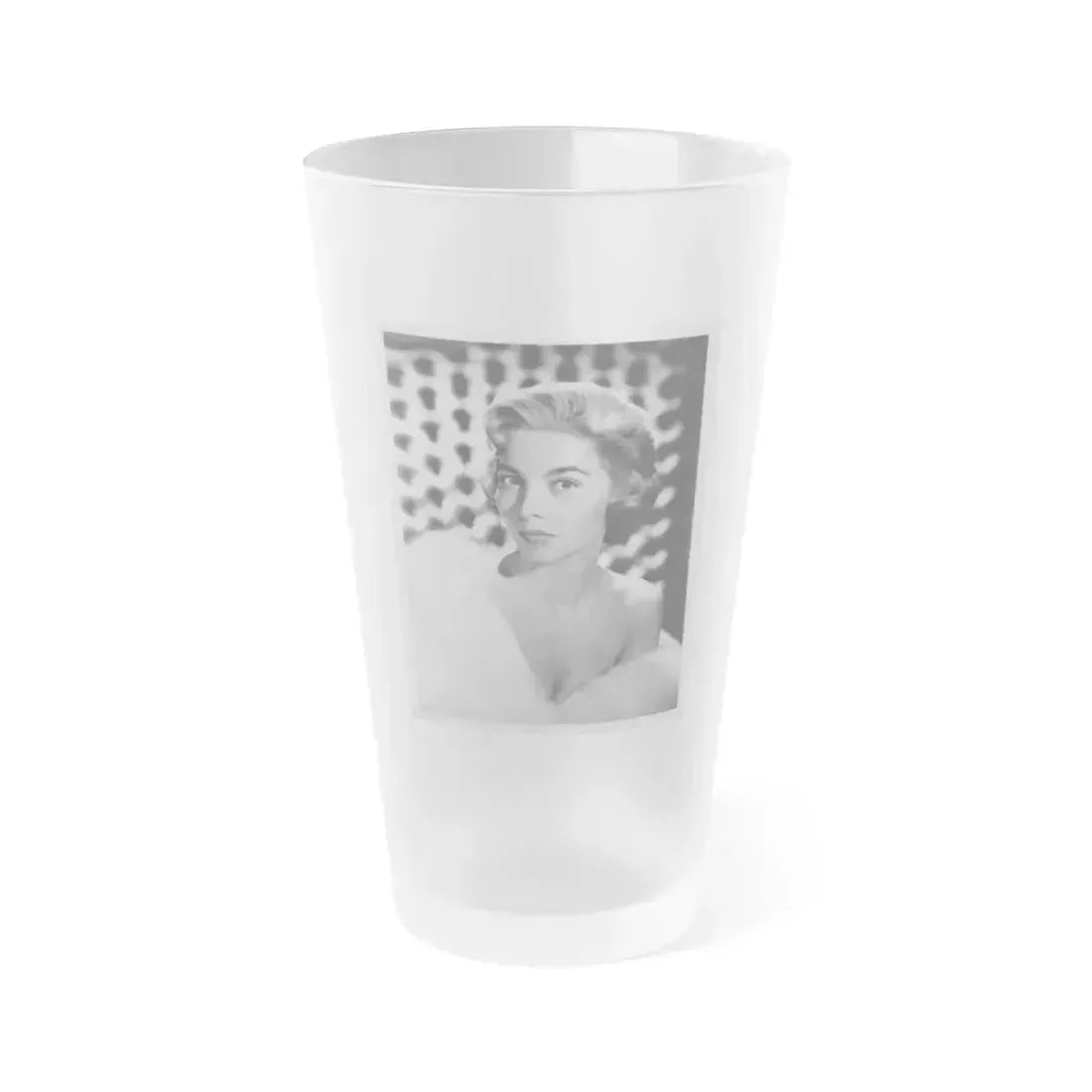 Beverly Garland #32 - 7x9 Vintage B&W Head & Shoulder Glamour Promo Photo from 9-3-57 1 (Vintage Female Icon) Frosted Pint Glass 16oz 16oz Frosted - Go Mug Yourself