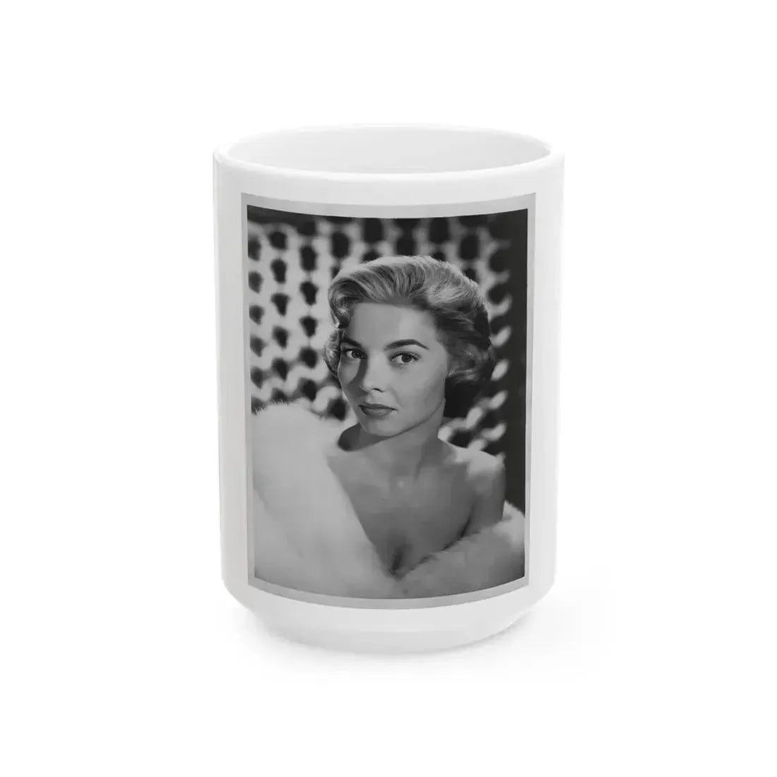 Beverly Garland #32 - 7x9 Vintage B&W Head & Shoulder Glamour Promo Photo from 9-3-57_1 (Vintage Female Icon) White Coffee Mug 15oz - Go Mug Yourself