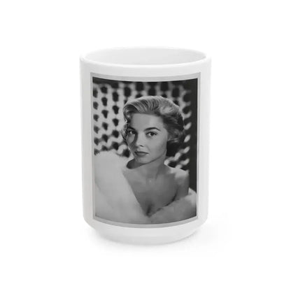 Beverly Garland #32 - 7x9 Vintage B&W Head & Shoulder Glamour Promo Photo from 9-3-57_1 (Vintage Female Icon) White Coffee Mug 15oz - Go Mug Yourself