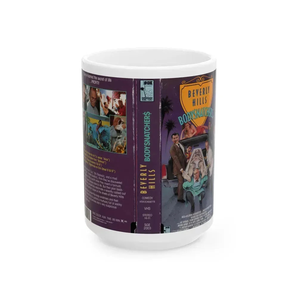 BEVERLY HILLS BODYSNATCHERS (VHS COVER) - White Coffee Mug 15oz - Go Mug Yourself