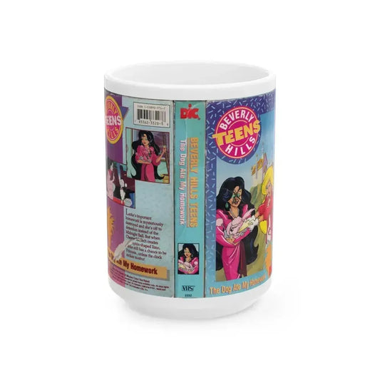 Beverly Hills Teens Cartoon VHS The Dog Ate My Homework (VHS COVER) - White Coffee Mug 15oz - Go Mug Yourself