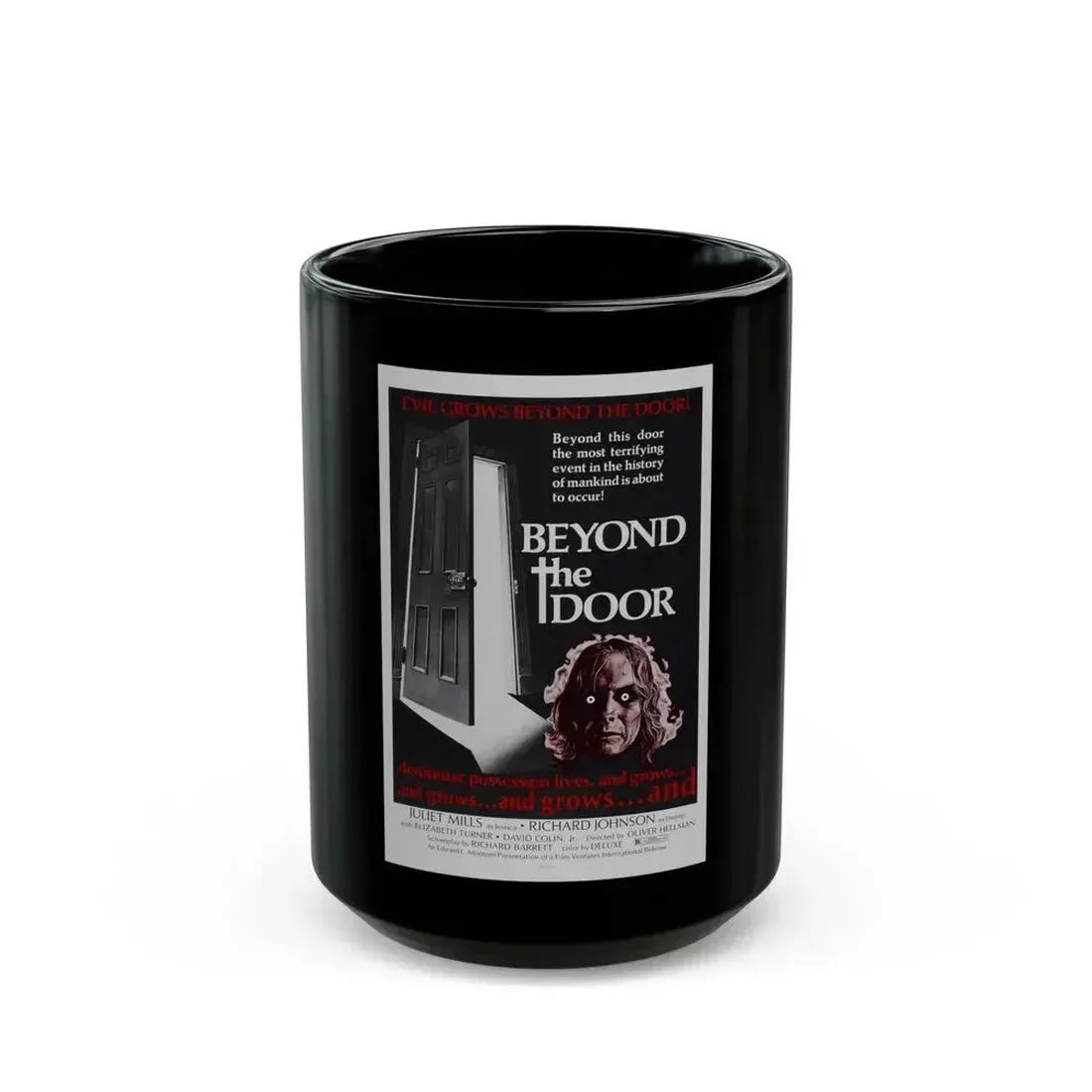 BEYOND THE DOOR 1974 Movie Poster - Black Coffee Mug 15oz - Go Mug Yourself