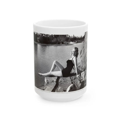 Lori Nelson #236 - 8x10 1-Piece Swimsuit B&W Cheesecake Vintage Pin-Up Photo from 7-11-1952 3 (Vintage Female Icon) White Coffee Mug-15oz-Go Mug Yourself