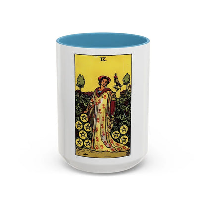 The 9 of Pentacles (Tarot Card) Accent Coffee Mug-15oz-Light Blue-Go Mug Yourself