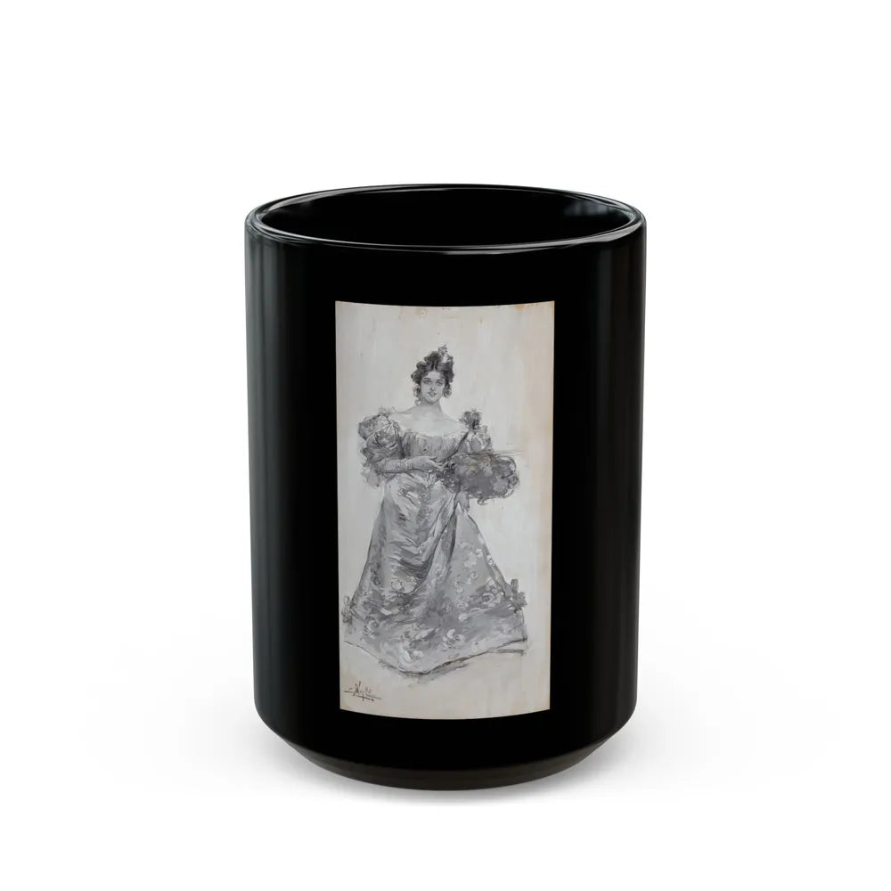 Elegant Woman with Plumed Fan - Black Coffee Mug-15oz-Go Mug Yourself