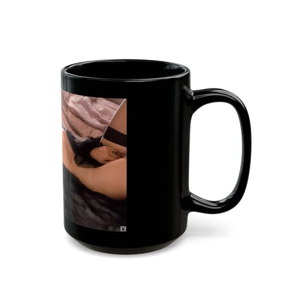 Terry Moore #409 - Unreleased Aug. '84 Playboy Photo from shoot topless black see through in lingerie (Vintage Female Icon) Black Coffee Mug-Go Mug Yourself