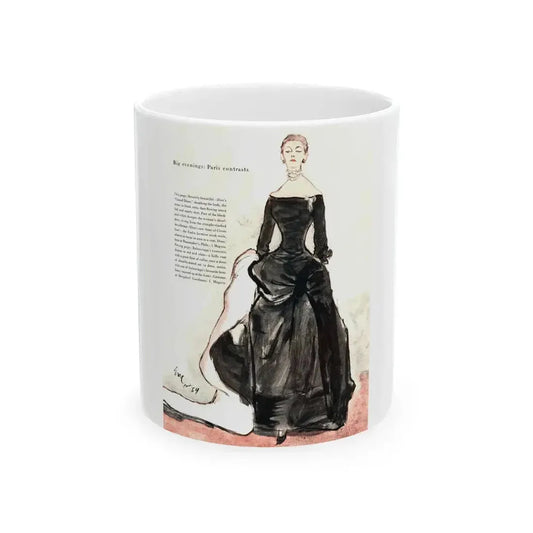 Big Evenings, Paris Contrast, Vogue, 1954 - White Coffee Mug 11oz - Go Mug Yourself