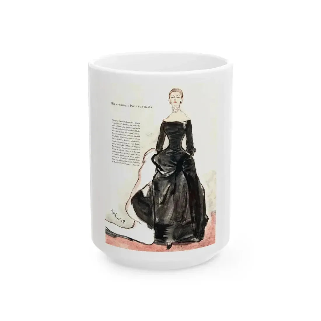 Big Evenings, Paris Contrast, Vogue, 1954 - White Coffee Mug 15oz - Go Mug Yourself