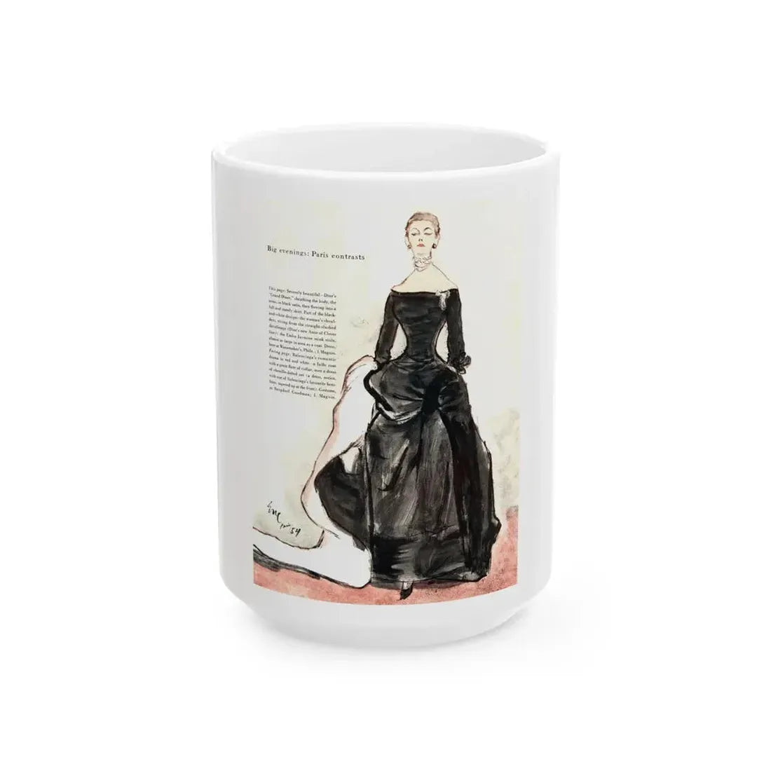 Big Evenings, Paris Contrast, Vogue, 1954 - White Coffee Mug 15oz - Go Mug Yourself